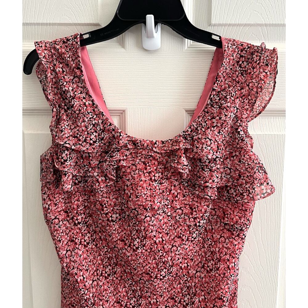 EXPRESSIONS Vintage 90's Y2 Pink Ditzy Print Ruffle Slip Midi Knee Dress - Picture 2 of 12
